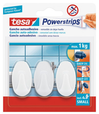 Tesa Powerstrips SMALL Ganchos Pequeños Ovalados blanco