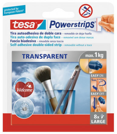 Strisce biadesive removibili trasparenti Powerstrips LARGE Tesa