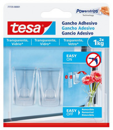 Tesa Powerstrips Adhesive hooks for transparent surfaces and glass
