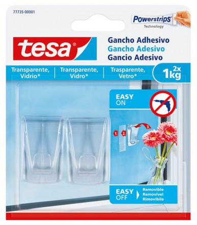 Tesa Powerstrips Gancho adhesivo para superficies transparentes y vidrio