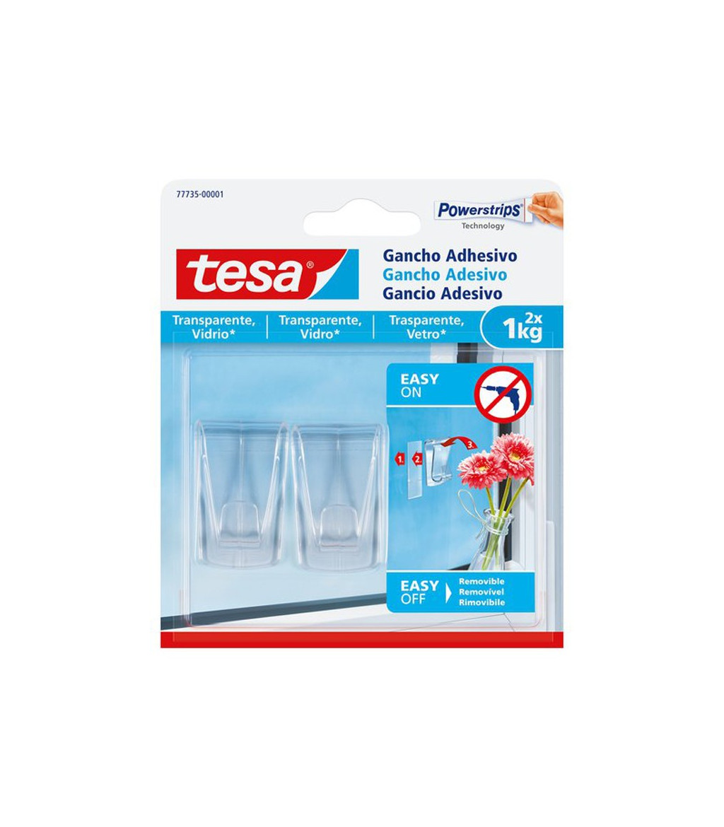 Ganci adesivi per superfici trasparenti e vetro Powerstrips Tesa