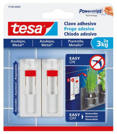 Tesa Clou adhésif ajustable blanc pour carrelage & métal 3 kg