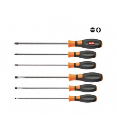 Valex Set 6 long screwdrivers for slotted screws and Phillips Professional Line