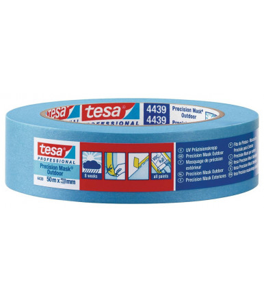 Tesa Precision Mask Outdoor Professional Cinta de enmascarado de papel para perfiles precisos y nítidos, 25 mm x 50 mt