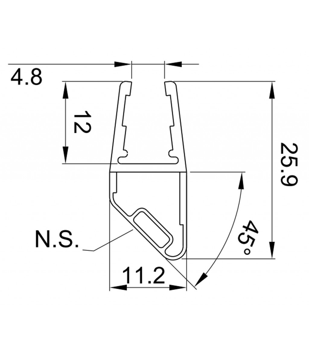Profilo guarnizione magnetico per angolo 90° per box doccia vetro 6-8 mm,Nord-Sud  lunghezza 2200 mm 8PT8-60/61