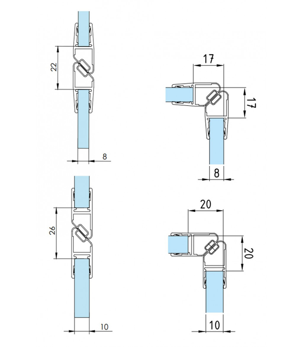 Profilo guarnizione magnetico per angolo 90° per box doccia vetro da 8-10  mm,Nord-Sud lunghezza 2500 mm 8PT1-60/61