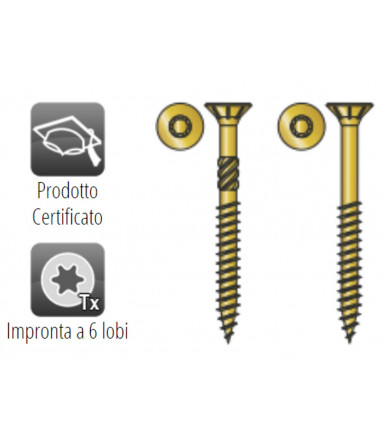 Kit 6 packs, Flat CSK head with ribs 6-lobe recess chipboard screw with reamer, yellow zinc plated and waxed