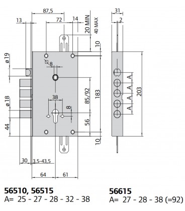 Cisa 56515 Revolution Serrure à appliquer avec mécanisme à crémaillère pour porte blindée