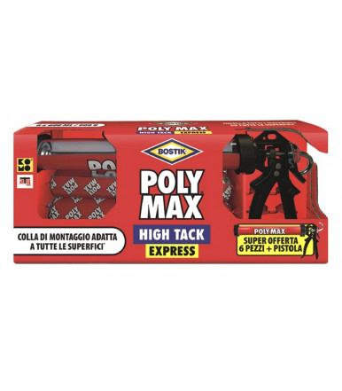 Bostik Poly Max XXL Promo Pack, 6 pièces adhésifs et scellants, format de saucisse + pistolet professionnel