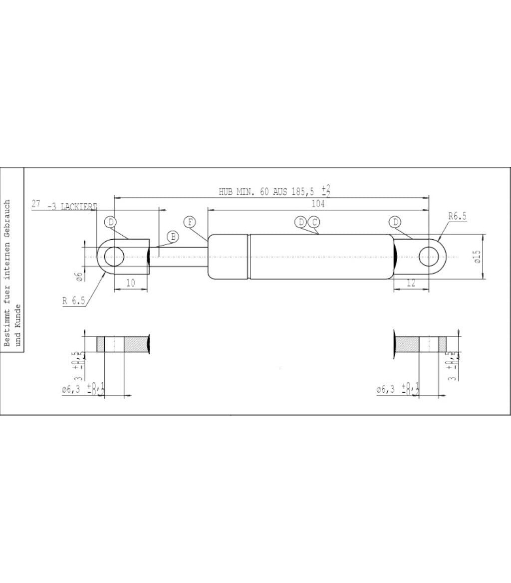 Grau Gasfeder Stabilus Lift-O-Mat 180 mm 165 mm Achsabstand 998389-0700N