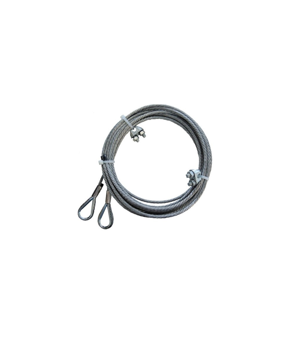 Kit 2 pcs. Galvanized rope for overhead doors Ø 4 mm of 3 m with loop and  clamp