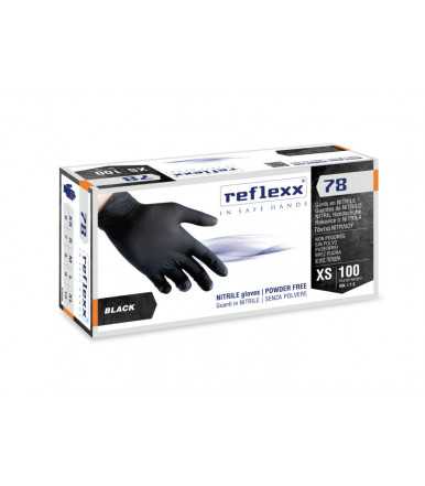 Powder Free black Nitrile Gloves Reflexx 78 – gr. 4,0 pack of 100 pieces