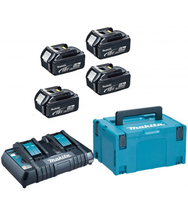 Kit de energía Makita 18V con cargador doble y cuatro baterías de 5 Ah