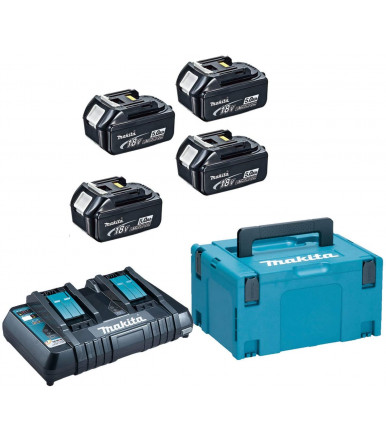 Kit Energia Makita 18V con caricabatterie doppio e quattro batterie 5 Ah