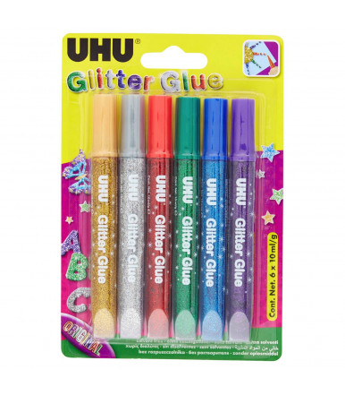 UHU Glitter Glue - Colle scintillante colorée sous blister 6x10ml