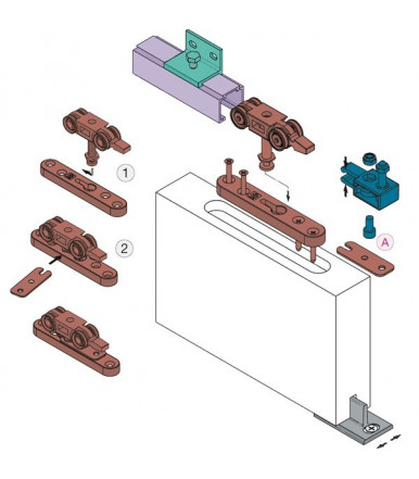 Kit sistema scorrevole per porte a filo del binario portata 40 Kg
