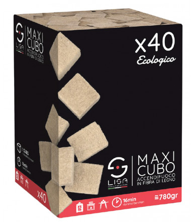 Maxi cubo accendifuoco in fibra di legno 40 pz