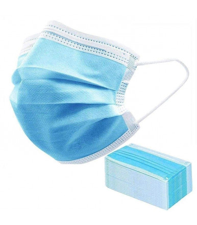 Pieces 50 - Three-ply disposable light blue surgical mask with elastic