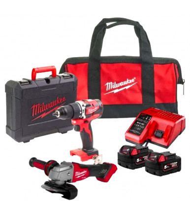 Satz Akku-schlagbohrschrauber 18V + Akku-winkelschleifer Milwaukee M18CBLPP2E2-502C