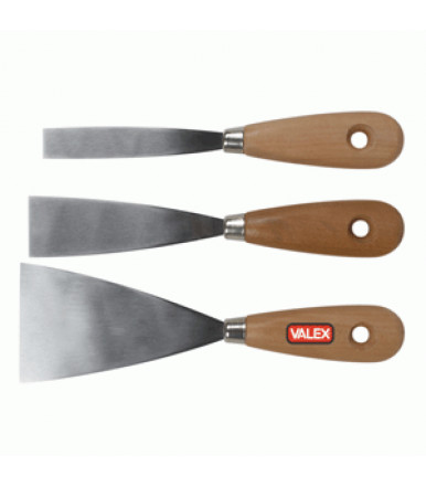 Spatules série 3 pièces lame acier brossé manche bois