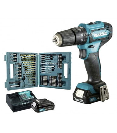 Cordless hammer driver drill 12Vmax CXT + case 74 accessories Makita HP333DSAX1