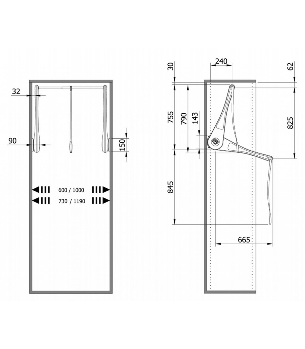 Percha colgador abatible para armarios Servetto con mecanismo basculante cm 60-100