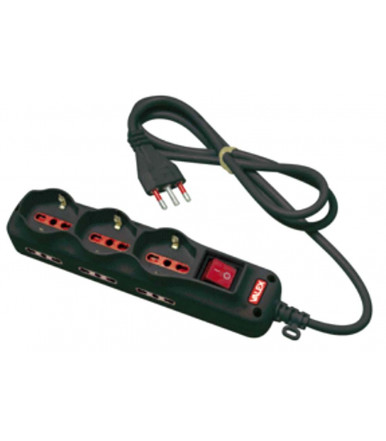 Black universal power strip 9 places, 3 universal sockets + 6 side bypass sockets