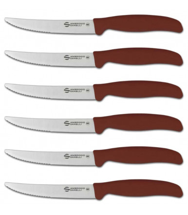 Ensemble 6 couteau à BBQ professionnel à steak, lame demi-dentelé 12 cm Ambrogio Sanelli