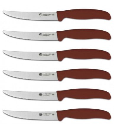 Set 6 professional BBQ steak knives half-serrated 12 cm Ambrogio Sanelli