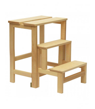 Step stool with 3 folding steps in natural beech wood
