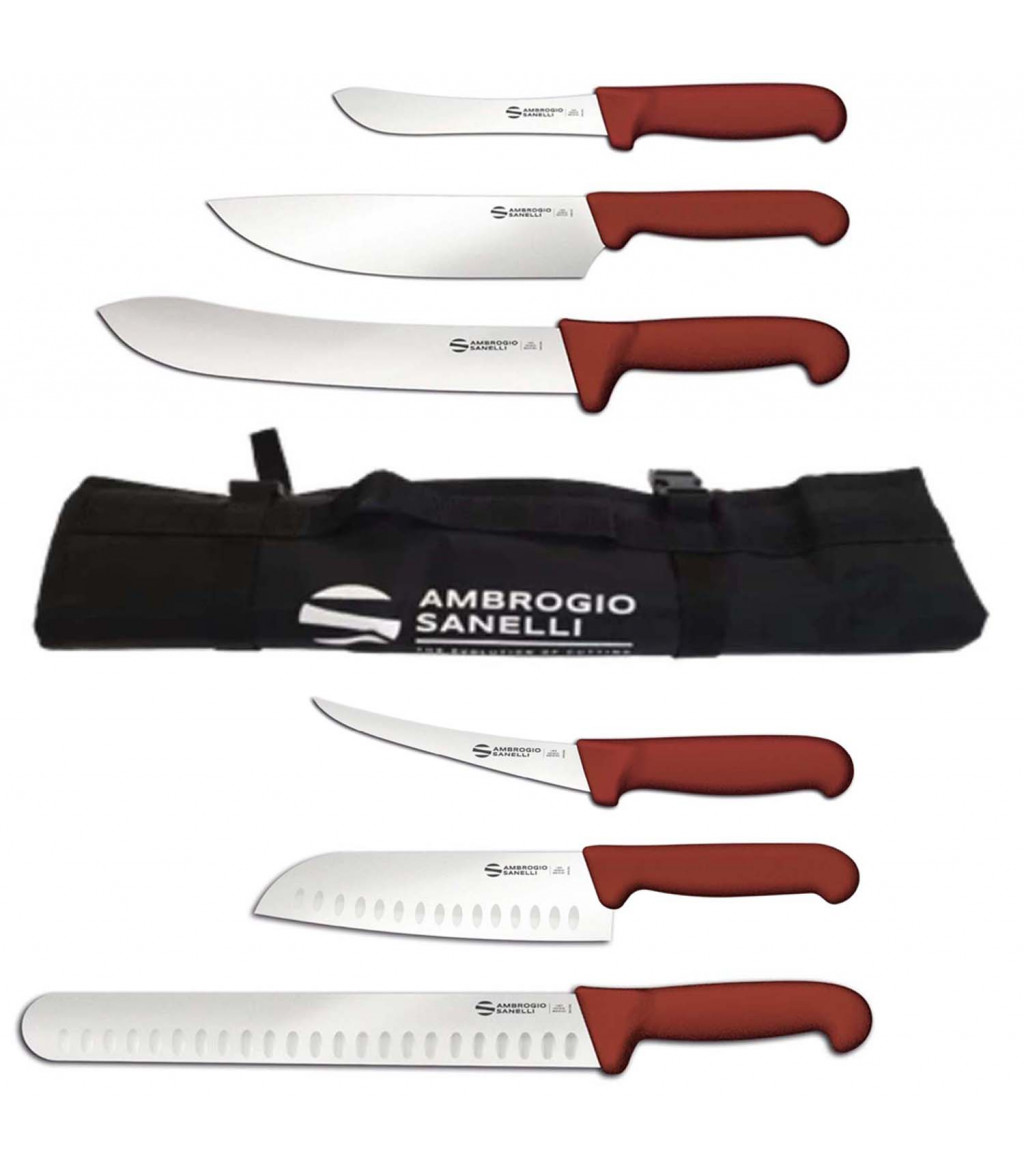 Set 6 coltelli BBQ professionali e rotolo portacoltelli Ambrogio Sanelli