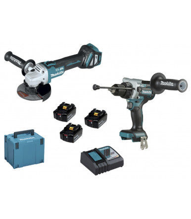 Kit combo Cordless Hammer Dr. Dr. + Angle Grinder 3 batteries 5.0 Ah Makita DLX2435TJ