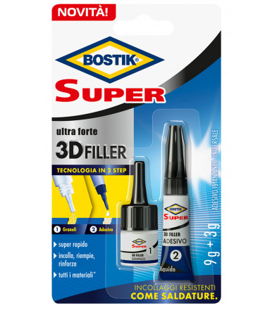 Superadhesivo de cianoacrilato líquido con gránulos Bostik Super 3D Filler 9gr + 3gr