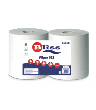 Packung Papierrollen, Bliss Wiper 192, 2-lagig, 393 Blatt reine Zellulose (2 Stück)