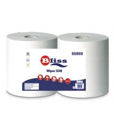 Packung Papierrollen, Bliss Wiper 336, 2-lagig, 800 Blatt reine Zellulose (2 Stück)