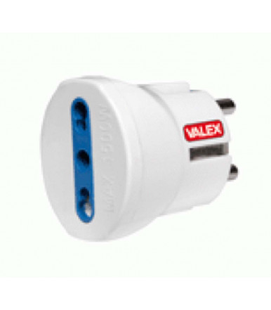 Adaptador blanco único con enchufe shuko y toma bypass Valex