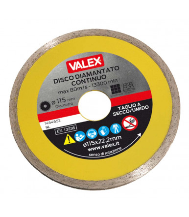 Disco diamantado con corona continua Ø 115 mm, espesor 2 mm Valex