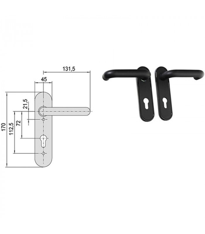 Pair of handles with plate for Cisa 07070 fire door locks