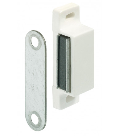 White magnetic catch, screw fixing for wooden doors