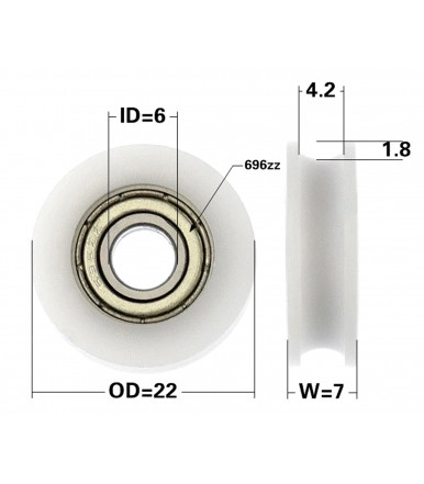 Nylon wheel round the throat Ø 22 mm