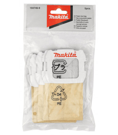 Juego 5 bolsas de papel para recolección de polvo 194746-9 para lijadora orbital Makita