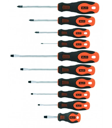 Ensemble 10 Tournevis CRV avec vis à fente et Phillips Valex PRO