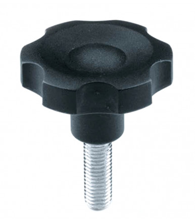 Black technopolymer 6 lobe knob with threaded stud Gamm