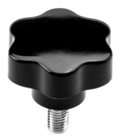 Black phenolic plastic 6 lobe knob with threaded stud Gamm