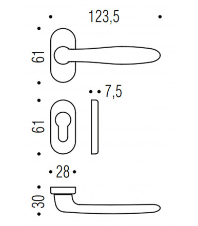 Paar Türschnalle Mach CD81 Schmaler 28 mm Colombo Design