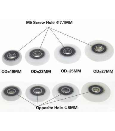 Round wheel with bearing for sliding door 19/23/25/27 mm