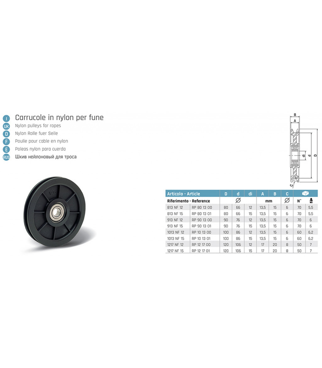 Poulie support V de diam 80 mm en polyamide avec roulement à