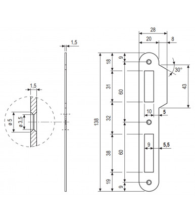 Schließblech mit runde Kante 1,5 mm stark und geformter finne AGB