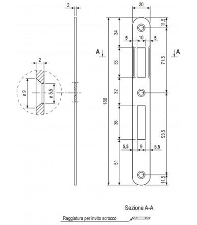 Placa de cerradero con borde redondo 2 mm de espesor AGB