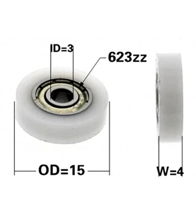 Nylon wheel Ø 15 mm with flat bearing